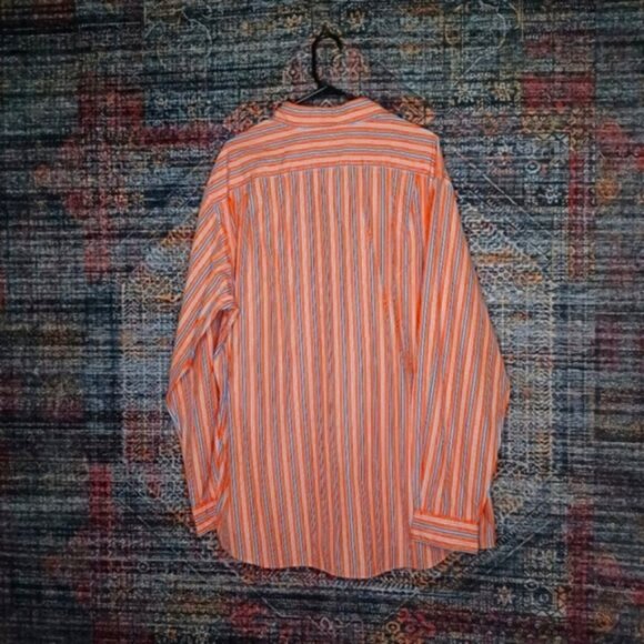 Ralph Lauren mens orange white navy Westerton striped button front shirt XXL EUC - Picture 2 of 4
